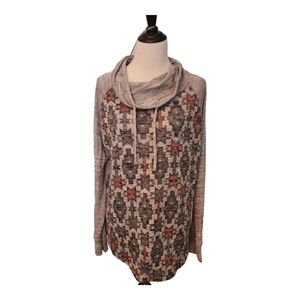 New Directions XL Red Gray Cowl Neck Long Sleeve Top